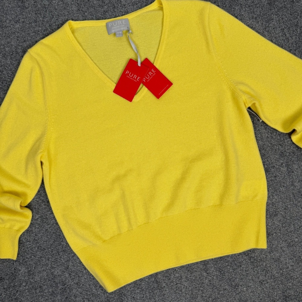 NWT Pure Collection 100% Cashmere V-Neck‎ Sweater Size L Quiet luxury Preppy